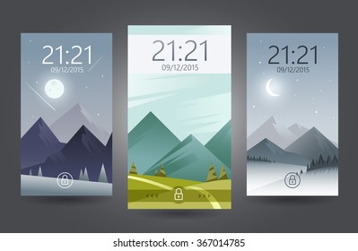 Mobile interface wallpaper design with nature. Vector background