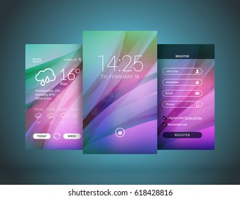 Mobile interface wallpaper design. Set of abstract vector backgrounds. Modern smartphone application interface elements