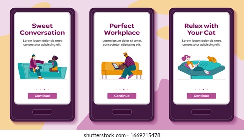 Mobile Schnittstellen mit Menschen arbeiten zu Hause Skizze Vektorillustration Illustration isoliert.
