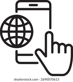 Mobile internet access global connection touchscreen device hand icon