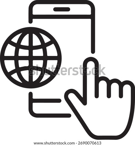 Mobile internet access global connection touchscreen device hand icon