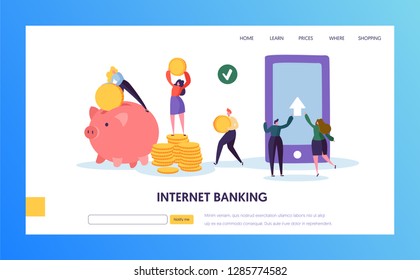 Página de Inicio de Transferencia de Pagos Bancarios por Internet. Servicio de devolución en línea para billetera bancaria en Smartphone. Concepto de tecnología de transacciones electrónicas para la ilustración de vectores planos de sitio web o página web