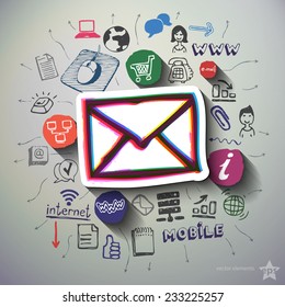 Mobile internet collage with icons background. Vector illustration