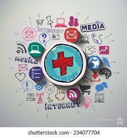 Mobile Internet collage with icons background. Vector illustration