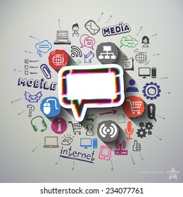 Mobile Internet collage with icons background. Vector illustration