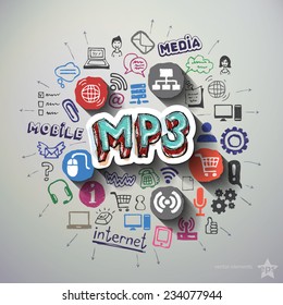 Mobile Internet collage with icons background. Vector illustration