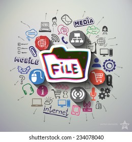 Mobile Internet collage with icons background. Vector illustration