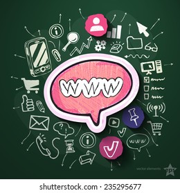 Mobile internet collage with icons on blackboard. Vector illustration