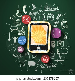 Collage de Internet móvil con iconos en la pizarra. Ilustración del vector