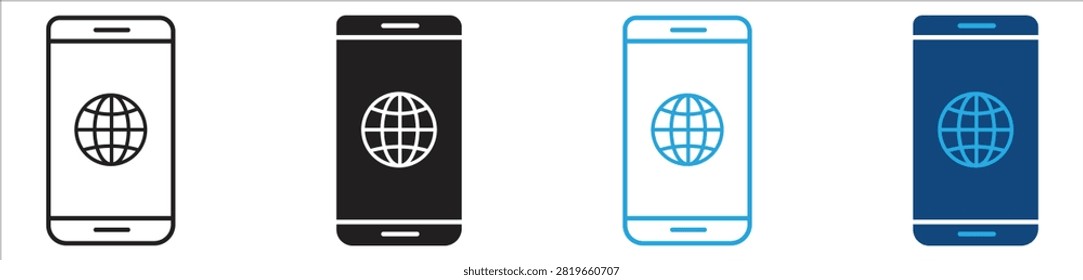 Mobile internet connectivity icon set, representing wireless communication, web browsing, online access, and digital networking, vector illustration	
