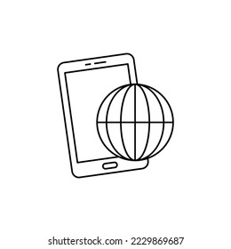 Mobile internet icon in line style icon, isolated on white background