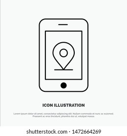 Mobile, Internet, Location Line Icon Vector
