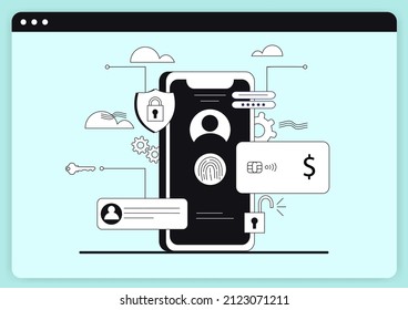 Mobile Internet Secutiry, fingerprint identification, internet security concept. Personal data security Illustrates cyber data security or information privacy idea. Can use for web banner, infographic