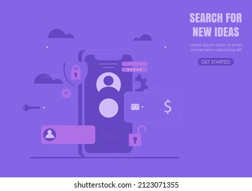 Mobile Internet Secutiry, fingerprint identification, internet security concept. Personal data security Illustrates cyber data security or information privacy idea. Can use for web banner, infographic