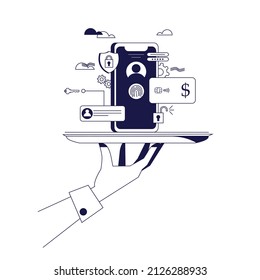 Mobile Internet Secutiry, fingerprint identification, internet security concept. Personal data security Illustrates cyber data security or information privacy idea. 