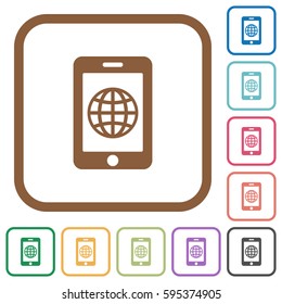 Mobile internet simple icons in color rounded square frames on white background