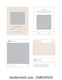 Mobile, internet, web, app social media frame design template illustration set.