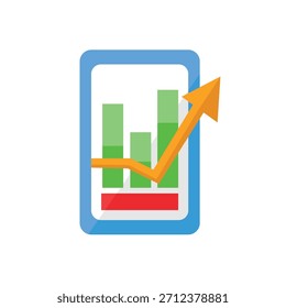 Icono de App Ilustración vectorial de gráfico de crecimiento de inversión móvil, ícono de análisis de crecimiento de finanzas móviles, ícono de gráfico financiero de teléfono inteligente