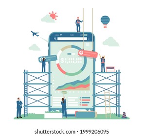 Mobile investment ( robot advisor, fin tech apps ) vector  illustration