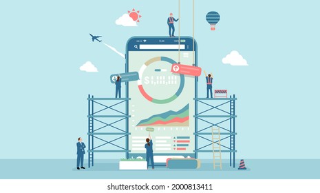 Mobile Investitionen ( Roboter-Berater, Finnen-Tech-Apps ) Vektorbanner-Illustration