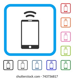 Mobile Irda Signal icon. Flat gray iconic symbol inside a blue rounded square. Black, gray, green, blue, red, orange color variants of Mobile Irda Signal vector. Designed for web and software UI.