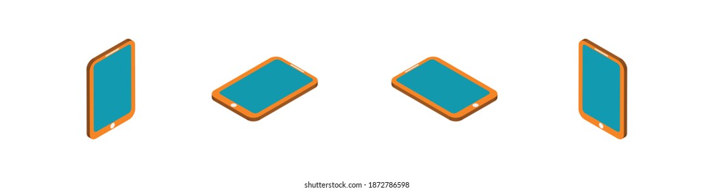 mobile isometric icon set with variations of blue, white and orange. can be used for applications, websites, backgrounds - vectore