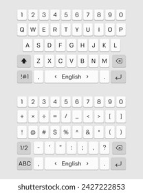 Mobile keyboard. Smartphone screen qwerty buttons. Vector template for your design.