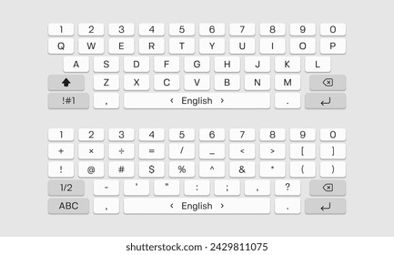 Mobile keyboard. Smartphone screen qwerty buttons. Vector template for your design.