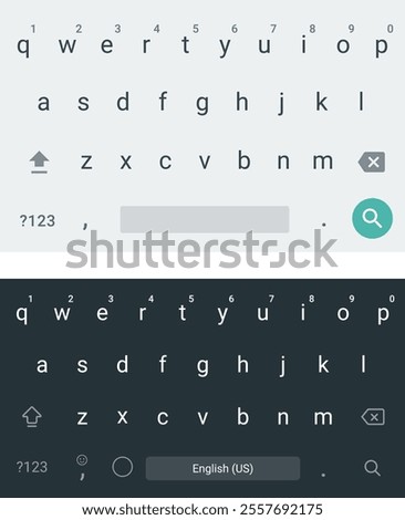 Mobile keyboard for smartphone, mobile or tablet. Lowercase keypad template, light and dark. Vector illustration
