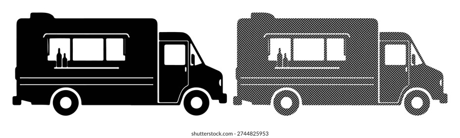 Mobile kitchen vehicle set, restaurant van graphics, catering service transport elements