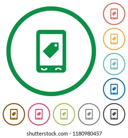 Mobile label flat color icons in round outlines on white background