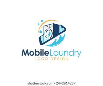 Mobile laundry logo design vector, emblems and design elements