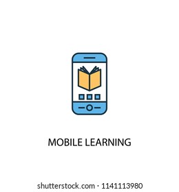 Mobile Learning concept 2 colored line icon. Simple yellow and blue element illustration. Mobile Learning concept outline symbol design from eLearning set