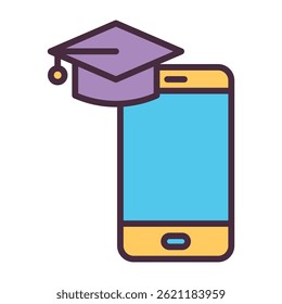 Mobile learning education with graduation cap icon	
