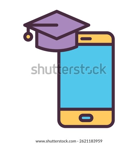 Mobile learning education with graduation cap icon	
