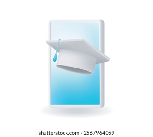 Mobile learning education with graduation hat