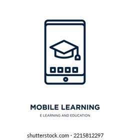 mobile learning icon from e learning and education collection. Thin linear mobile learning, education, school outline icon isolated on white background. Line vector mobile learning sign, symbol for 