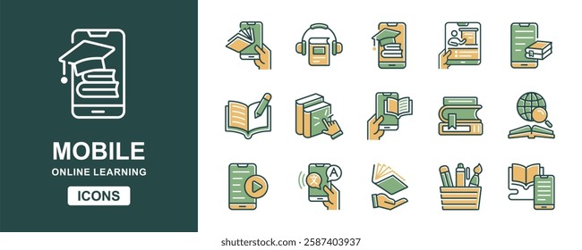 mobile learning icon set education school classroom online course study learning book signs vector illustration