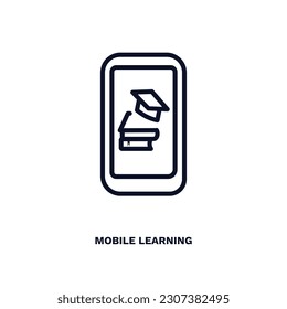 mobile learning icon. Thin line mobile learning icon from distance learning collection. Outline vector isolated on white background. Editable mobile learning symbol can be used web and mobile