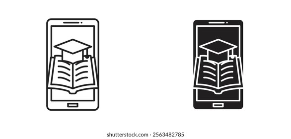 Mobile learning icons in outline and fill. vector illustration for ui.