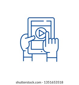Mobile learning line icon concept. Mobile learning flat  vector symbol, sign, outline illustration.