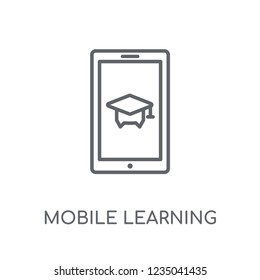 mobile learning linear icon. Modern outline mobile learning logo concept on white background from E-learning and education collection. Suitable for use on web apps, mobile apps and print media.