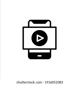 Mobile learning video icon in glyph style. Icons for online learning and home study.