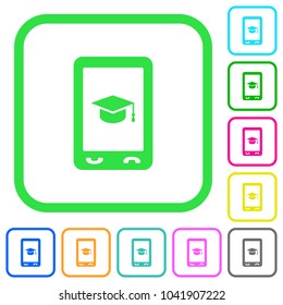 Mobile learning vivid colored flat icons in curved borders on white background