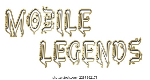 MOBILE LEGENDS text font, GAMES MOBILE, 3d light bulb alphabet with gold frame isolated on white background. gold glossy dripping font. Vector illustration.