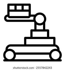 Mobile lifting platform carrying cargo, line icon representing warehouse automation and efficiency