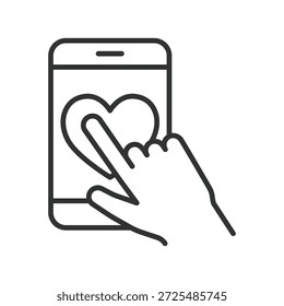 Smartphone, corazón, toque, tacto, como, pantalla, gesto en el Vector de fondo blanco. Icono de trazo editable de acción similar