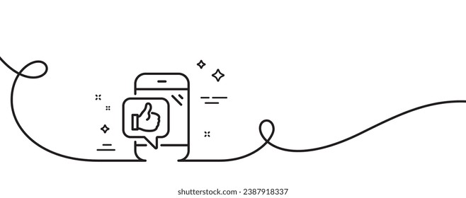 Mobile like line icon. Continuous one line with curl. Thumbs up sign. Positive feedback symbol. Mobile like single outline ribbon. Loop curve pattern. Vector