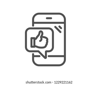 Mobile like line icon. Thumbs up sign. Positive feedback symbol. Quality design flat app element. Editable stroke Mobile like icon. Vector