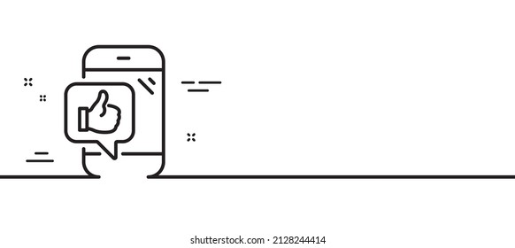 Mobile like line icon. Thumbs up sign. Positive feedback symbol. Minimal line illustration background. Mobile like line icon pattern banner. White web template concept. Vector